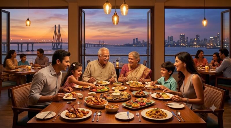 Family enjoying dinner at a restaurant in Mumbai